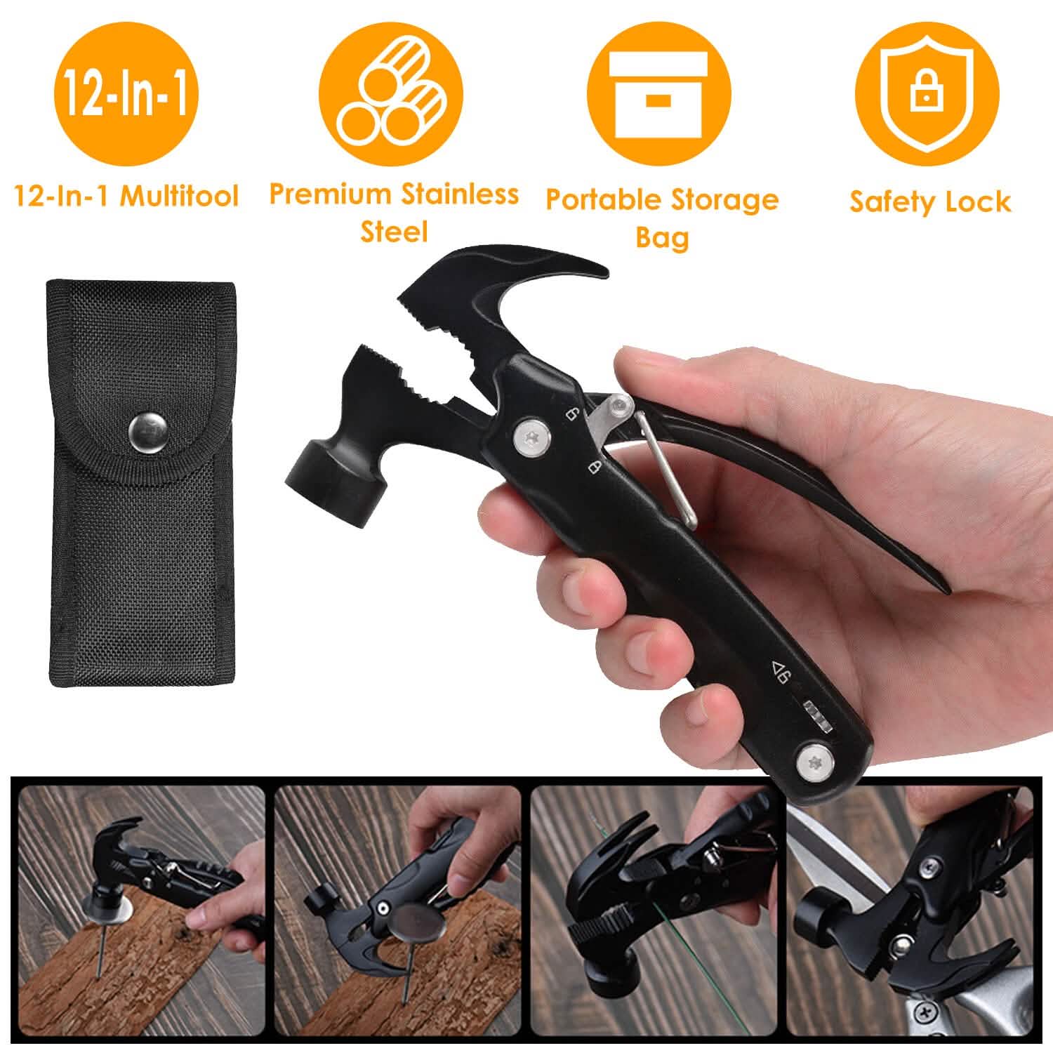 12-in-1 Stainless Steel Portable Hammer Multitool Outdoor Recreation - Tophatter Daily Deals