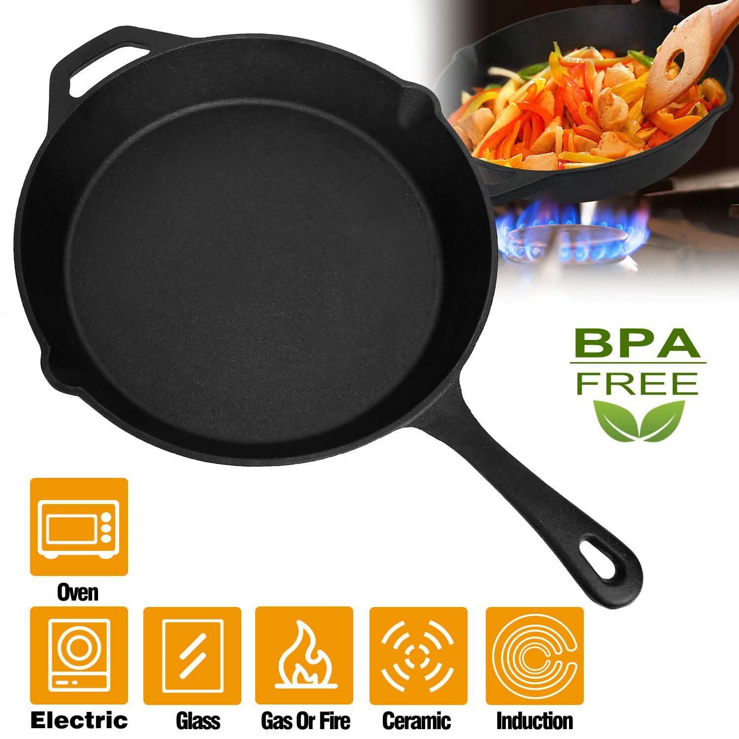 12 Inch Pre-Seasoned Cast Iron Skillet Oven Safe Cookware Kitchen Tools & Gadgets - Tophatter Daily Deals