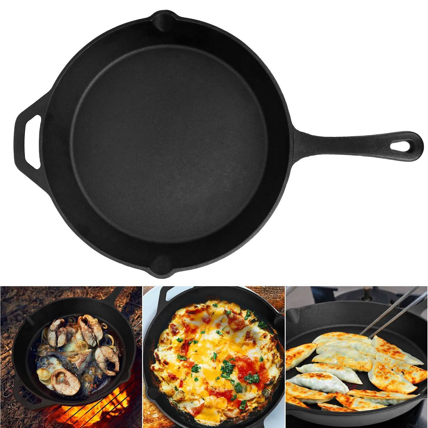 12 Inch Pre-Seasoned Cast Iron Skillet Oven Safe Cookware Kitchen Tools & Gadgets - Tophatter Daily Deals