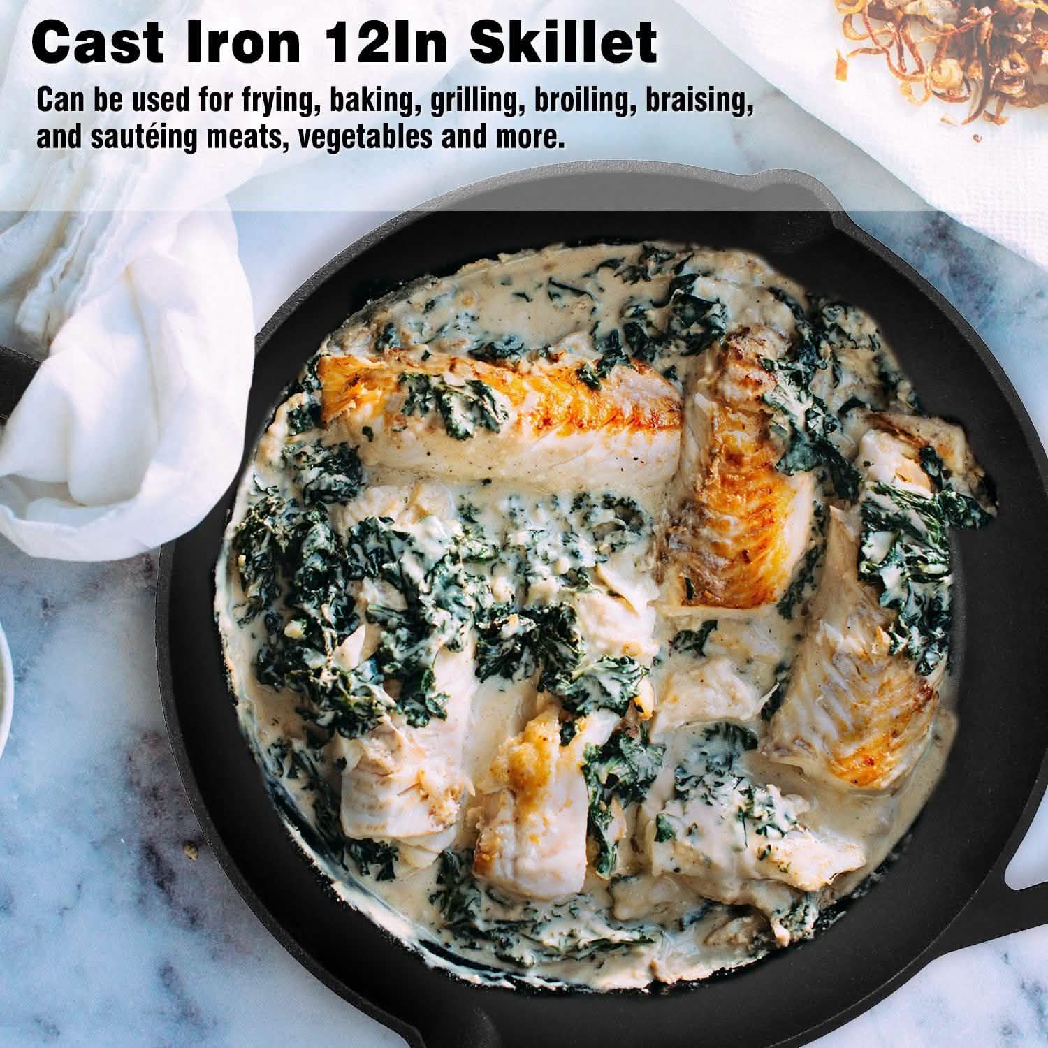 12 Inch Pre-Seasoned Cast Iron Skillet Oven Safe Cookware Kitchen Tools & Gadgets - Tophatter Daily Deals