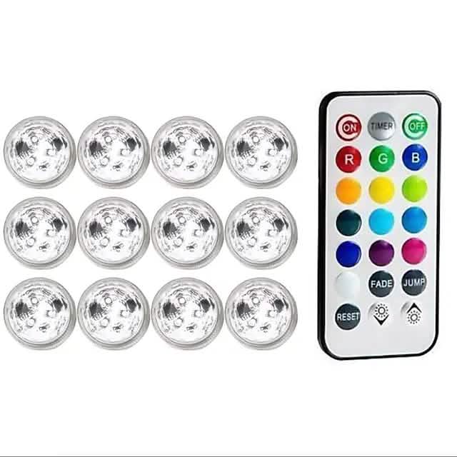 12-Piece: LED RGB Diving Light Remote Control Decorative Light Indoor Lighting - Tophatter Daily Deals
