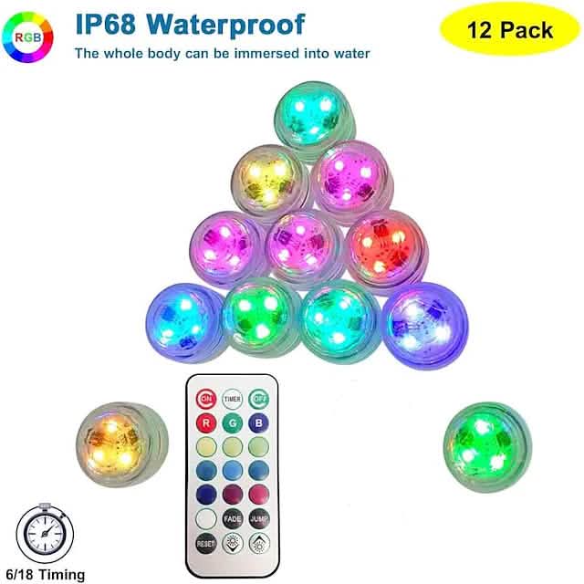12-Piece: LED RGB Diving Light Remote Control Decorative Light Indoor Lighting - Tophatter Daily Deals