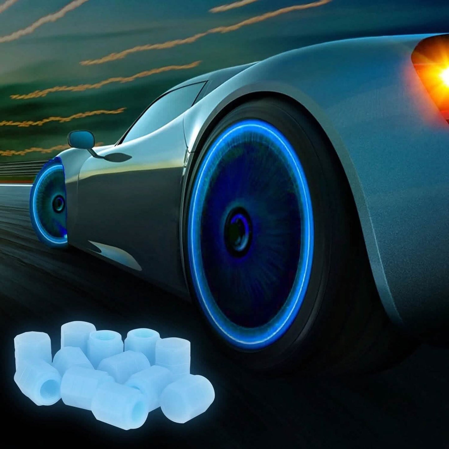 12-Piece: Luminous Car Tire Valve Stem Covers Automotive - Tophatter Daily Deals