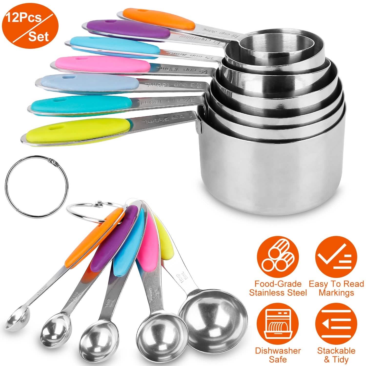 12-Piece: Stainless Steel Measuring Cups Spoons Set Kitchen Tools & Gadgets - Tophatter Daily Deals