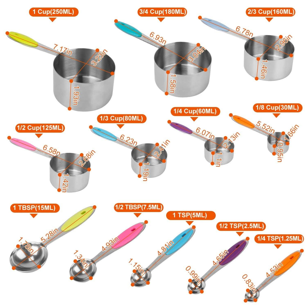 12-Piece: Stainless Steel Measuring Cups Spoons Set Kitchen Tools & Gadgets - Tophatter Daily Deals