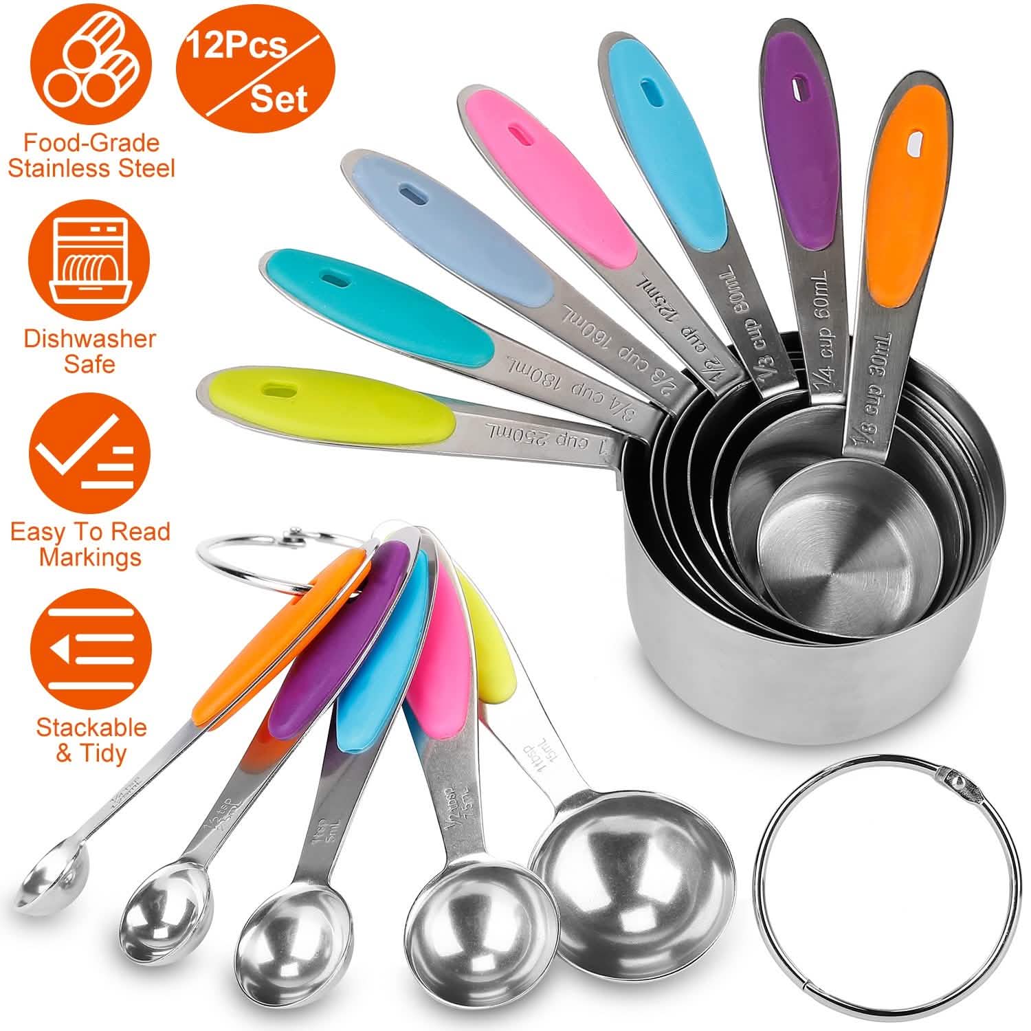 12-Piece: Stainless Steel Measuring Cups Spoons Set Kitchen Tools & Gadgets - Tophatter Daily Deals