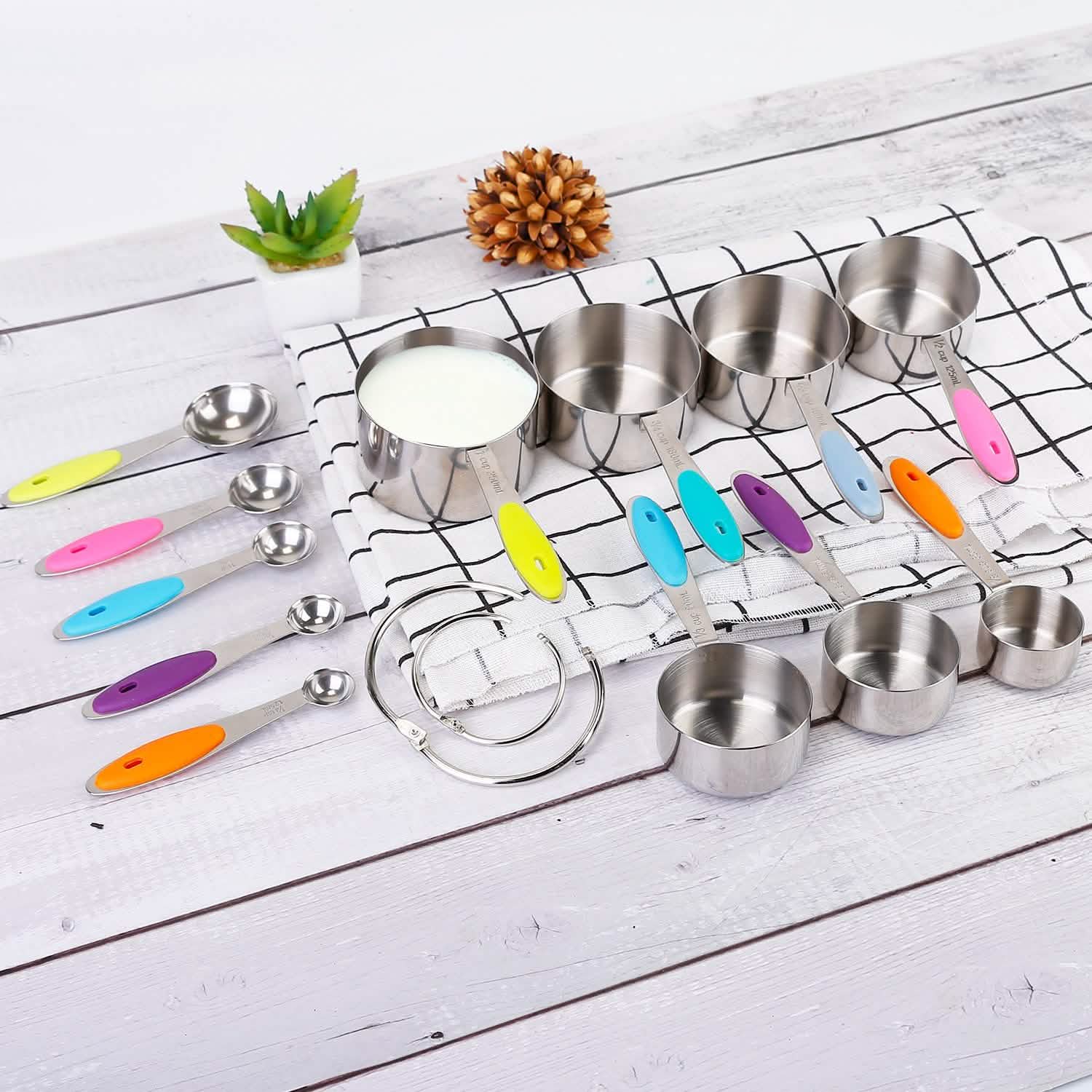 12-Piece: Stainless Steel Measuring Cups Spoons Set Kitchen Tools & Gadgets - Tophatter Daily Deals