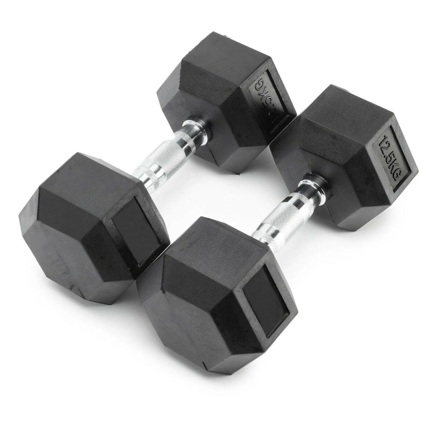 Hex Dumbbells Set - 2.5kg-30kg Pair of Cast Iron Dumbbell Hand Weights Rubber Encased Hexagonal Gym 2 x 12.5 Kg Dumbbeells - Tophatter Daily Deals