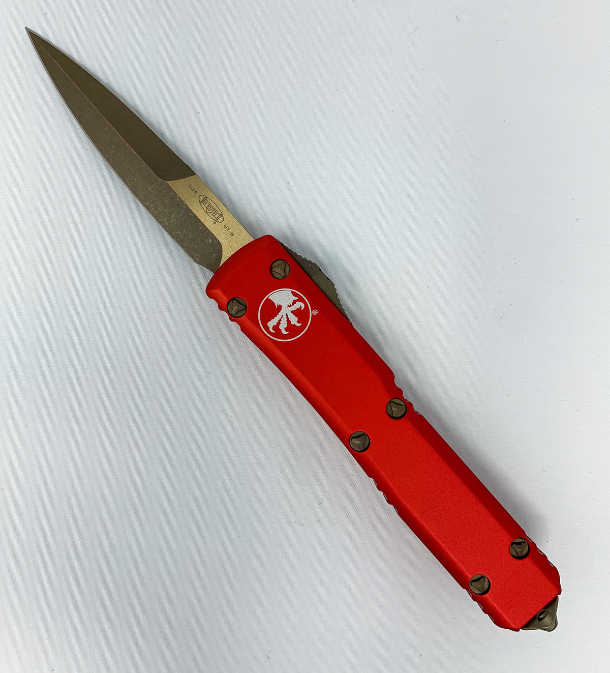 Microtech Ultratech - Bayonet - Apocalyptic Bronze Hardware - Red Chassis - 120-13APRD Automatic Knives - Tophatter Daily Deals