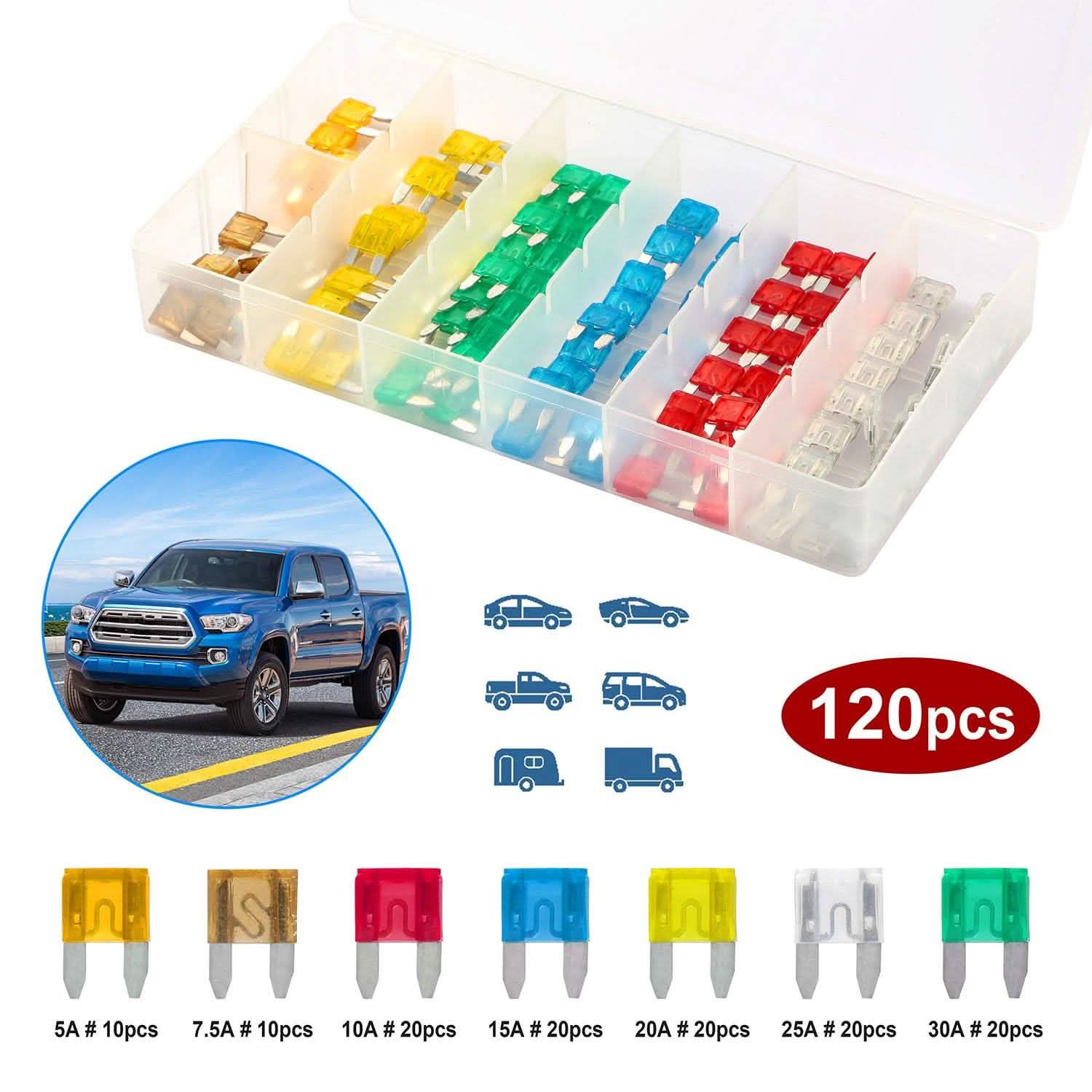 120-Pieces: Mini Auto Blade Fuse Set Automotive - Tophatter Daily Deals