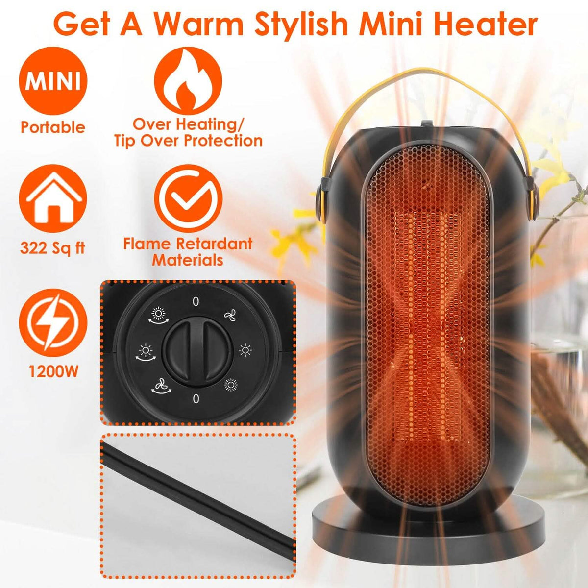 1200W Portable Electric Fan Heater Household Appliances - Tophatter Daily Deals