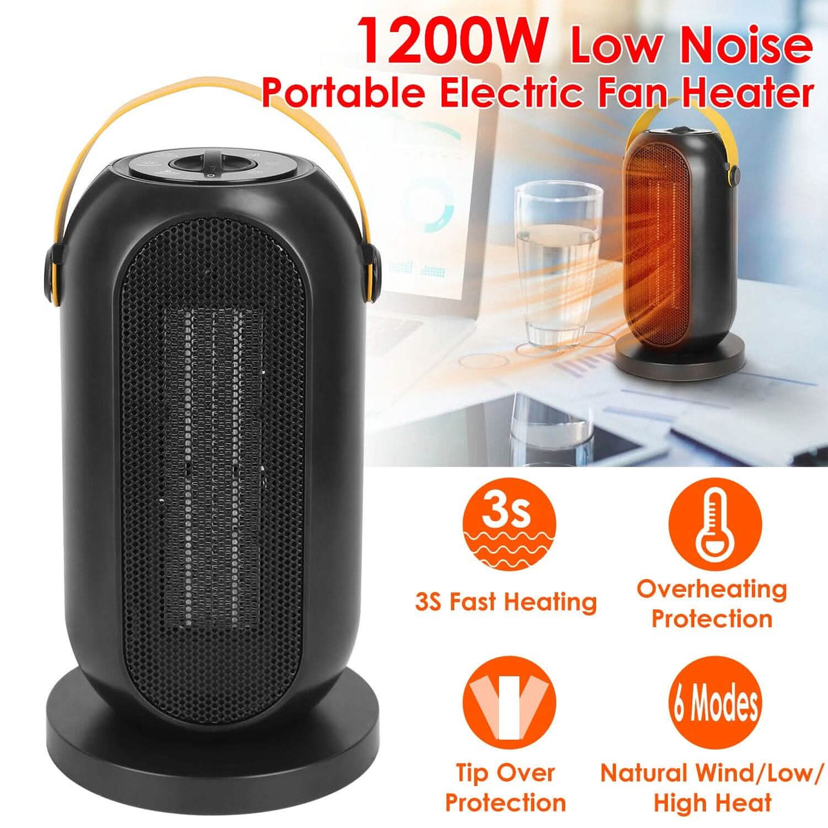 1200W Portable Electric Fan Heater Household Appliances - Tophatter Daily Deals