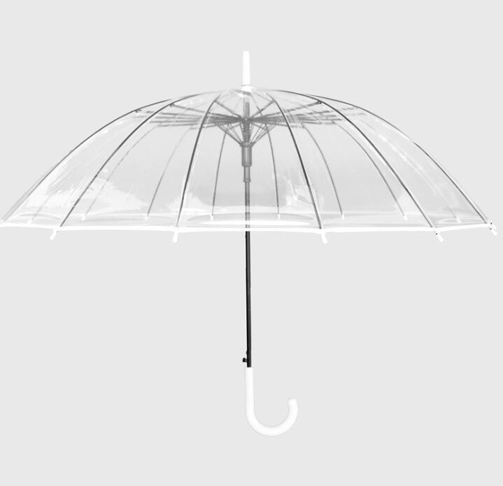 Big Long Handle 16 Rib Transparent Umbrella White 0 - Tophatter Daily Deals