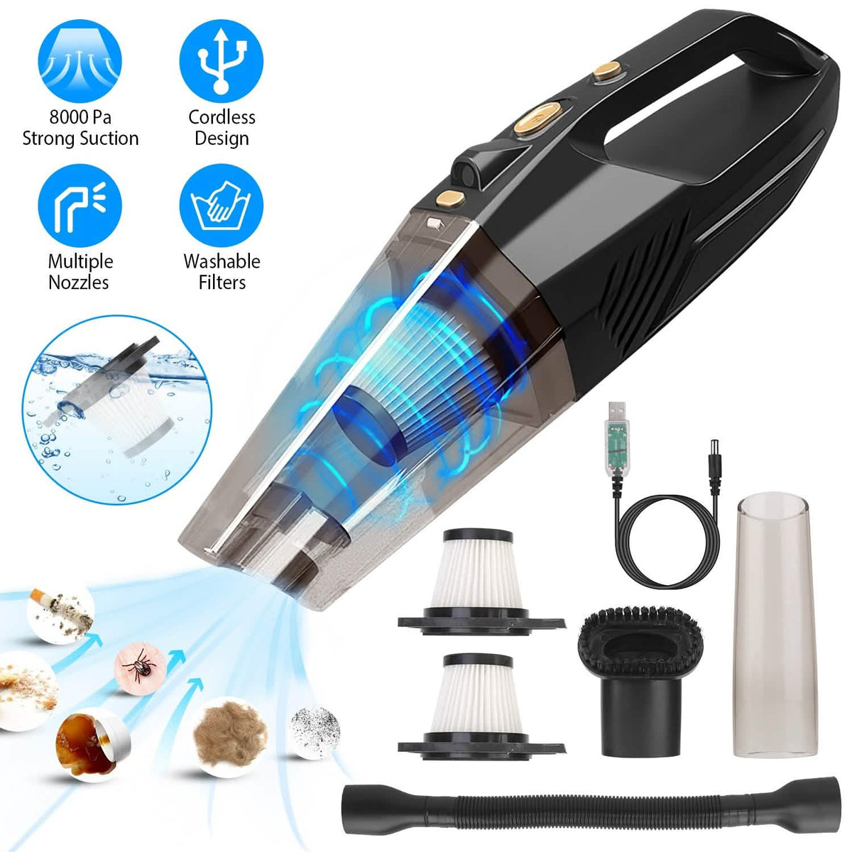 120W 8000PA Handheld Cordless Car Vacuum Cleaner with Accessory kit Automotive - Tophatter Daily Deals