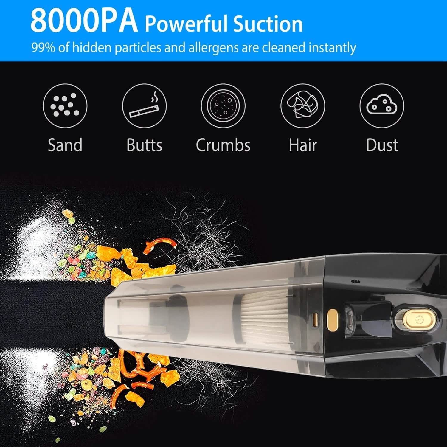 120W 8000PA Handheld Cordless Car Vacuum Cleaner with Accessory kit Automotive - Tophatter Daily Deals