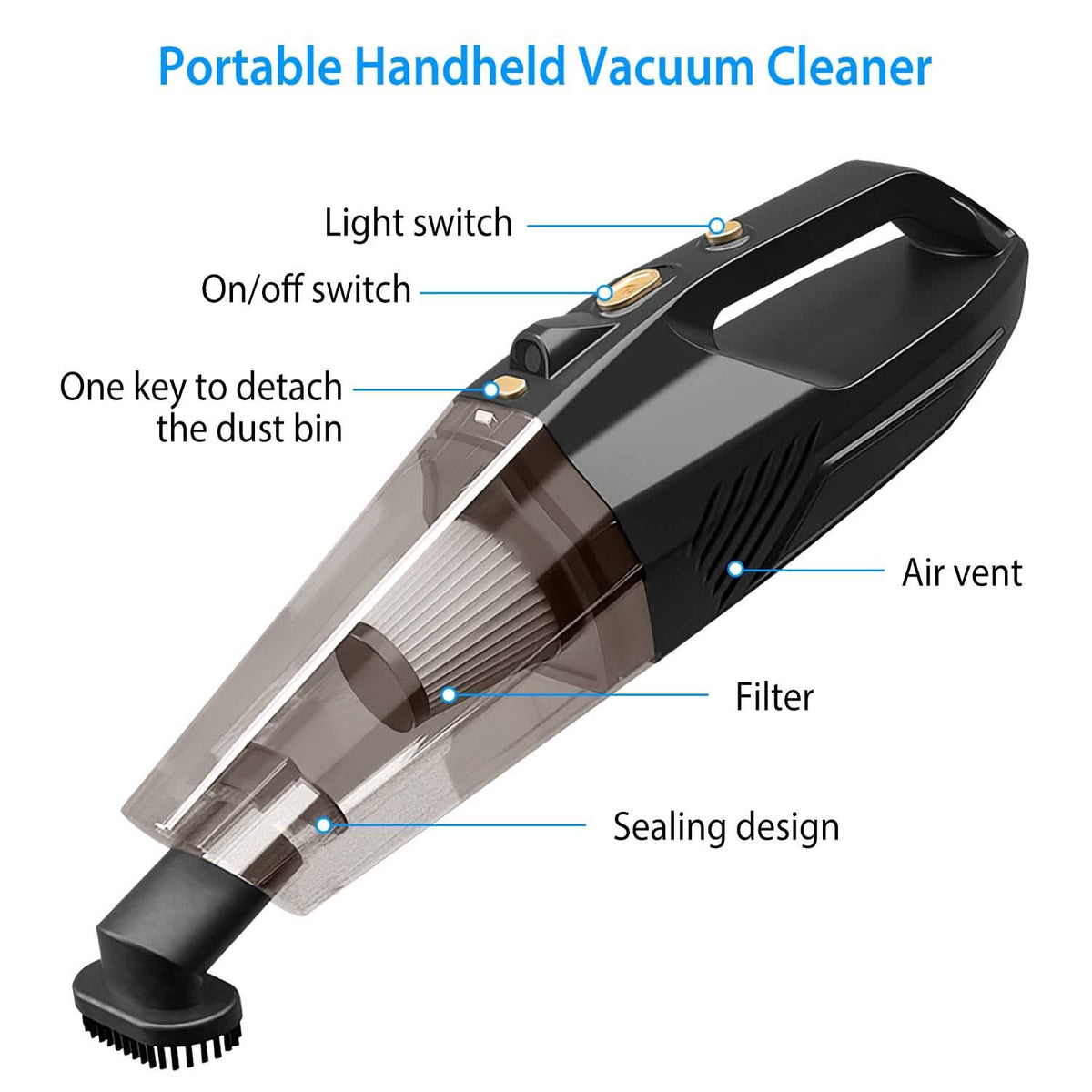 120W 8000PA Handheld Cordless Car Vacuum Cleaner with Accessory kit Automotive - Tophatter Daily Deals