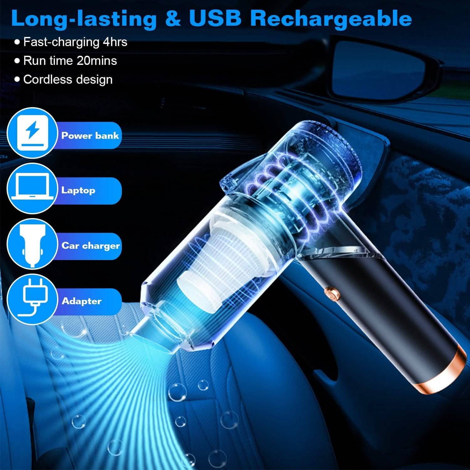 120W 9000PA Cordless Handheld Car Vacuum Cleaner with Searchlight Automotive - Tophatter Daily Deals