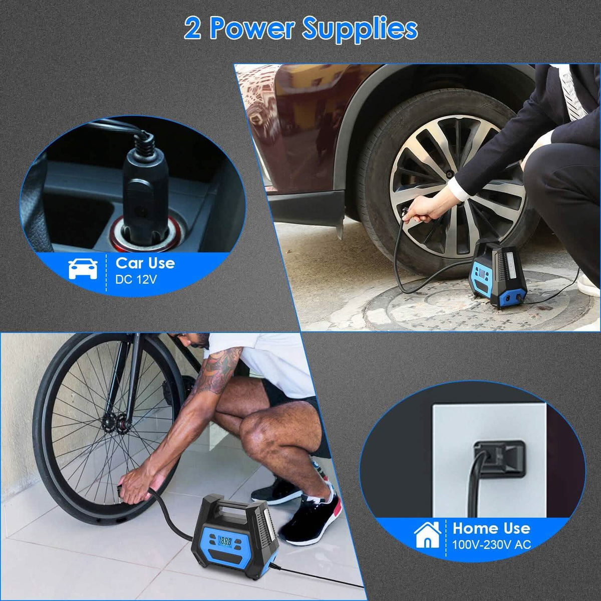 120W Max Power Portable Tire Pump with Digital Display LED Light Automotive - Tophatter Daily Deals