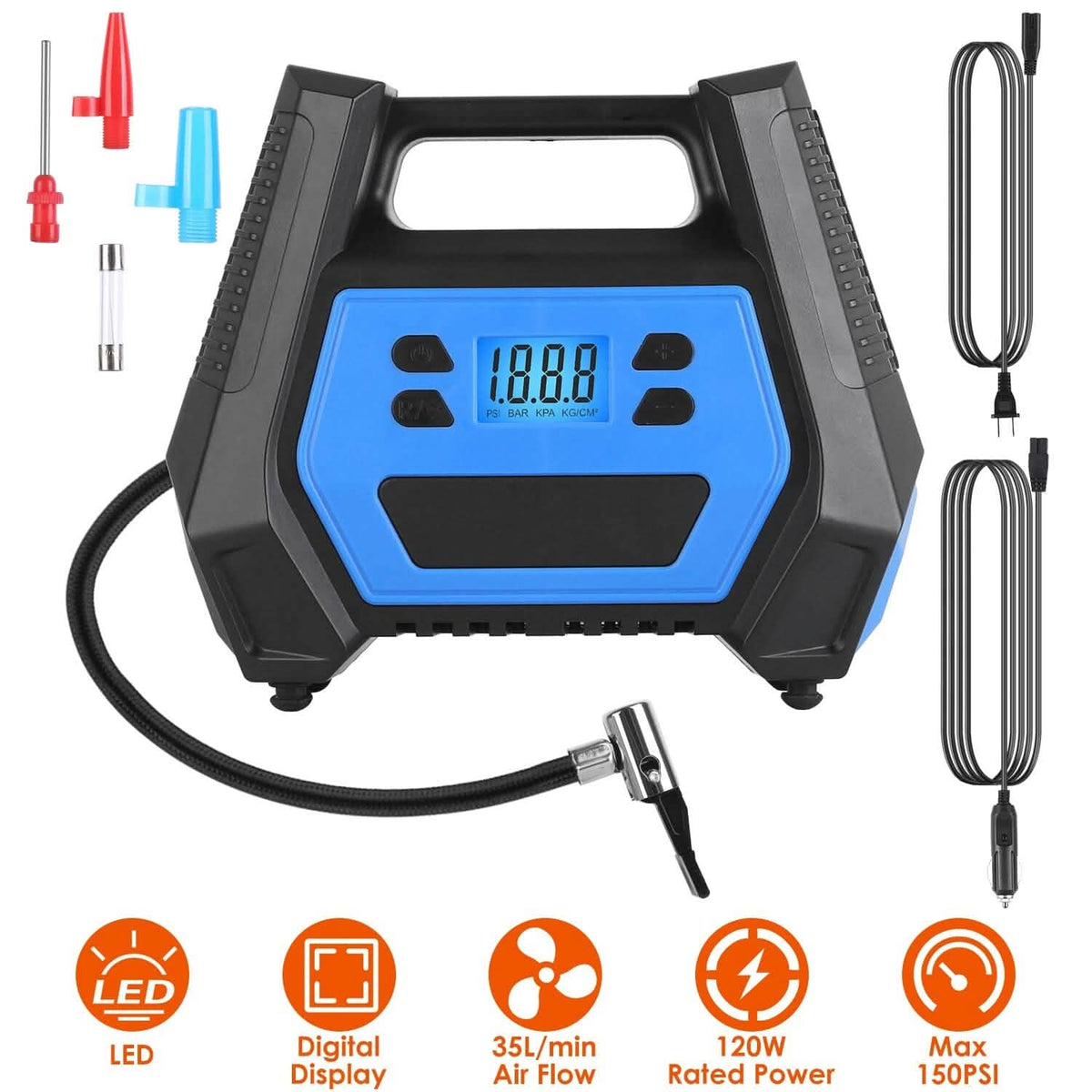120W Max Power Portable Tire Pump with Digital Display LED Light Automotive - Tophatter Daily Deals