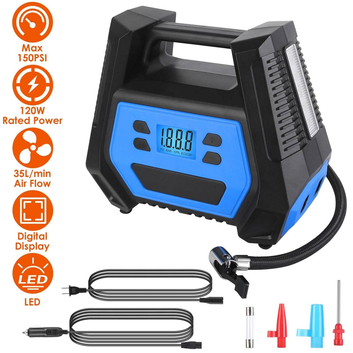 120W Max Power Portable Tire Pump with Digital Display LED Light Automotive - Tophatter Daily Deals