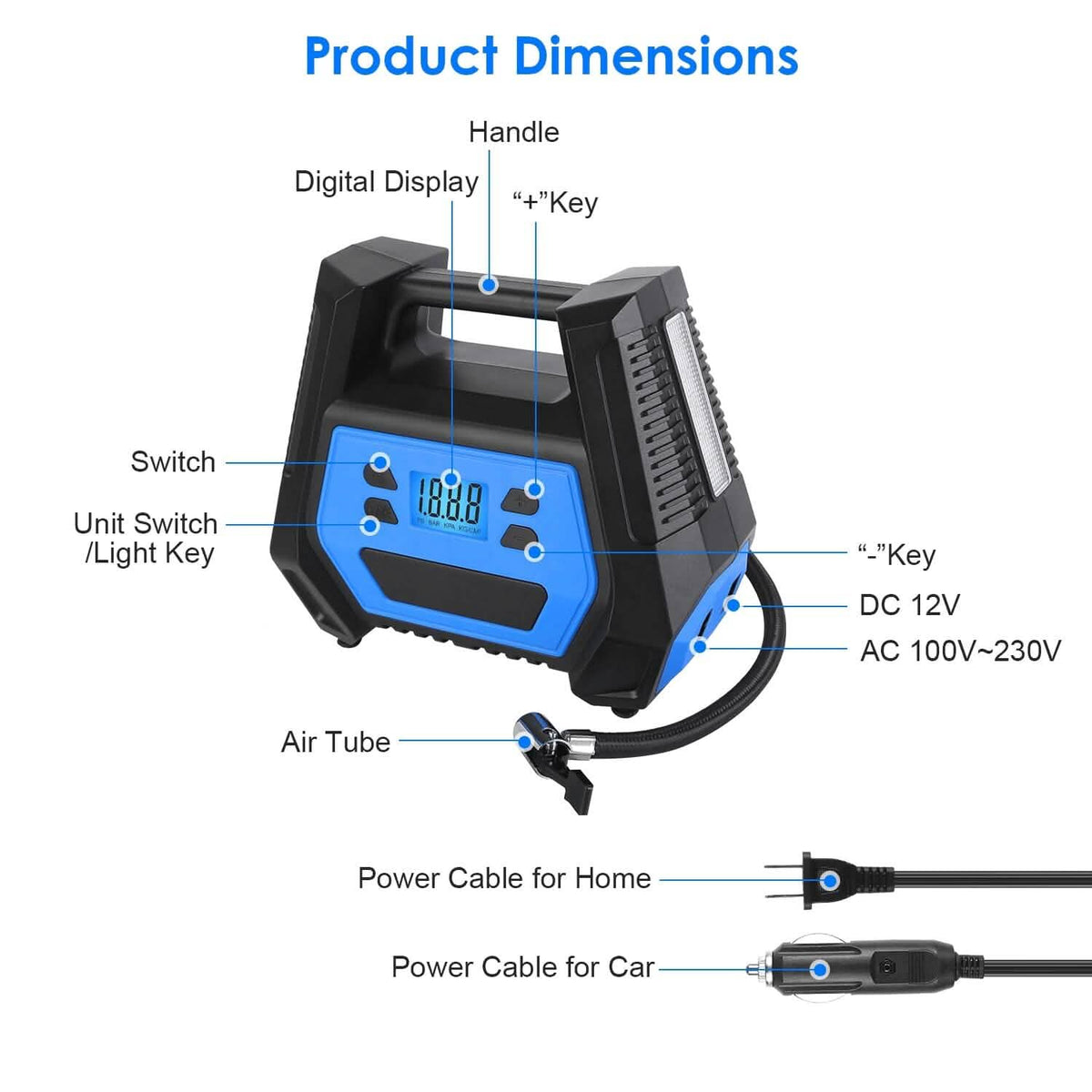 120W Max Power Portable Tire Pump with Digital Display LED Light Automotive - Tophatter Daily Deals