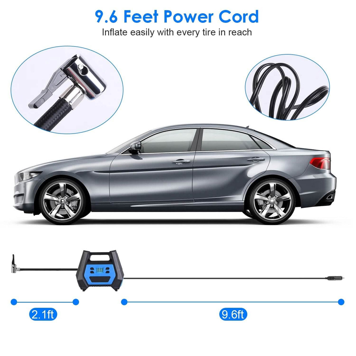 120W Max Power Portable Tire Pump with Digital Display LED Light Automotive - Tophatter Daily Deals
