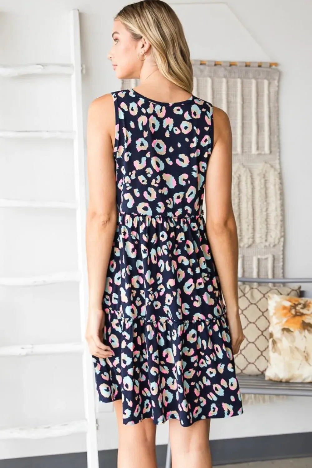 Heimish Full Size Leopard V-Neck Ruffled Tank Dress Casual Dresses - Tophatter Daily Deals