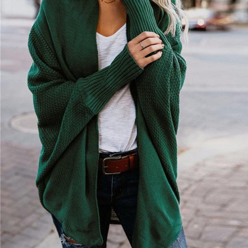 Bat Ssleeve Plus Size Knitted Cardigan Sweater Green 0 - Tophatter Daily Deals