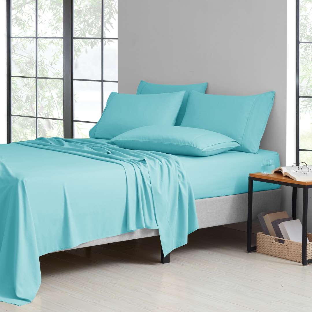 Kathy Ireland 2000 Thread Count Cotton 6 Pc Sheet Set Aqua Bedding - Tophatter Daily Deals