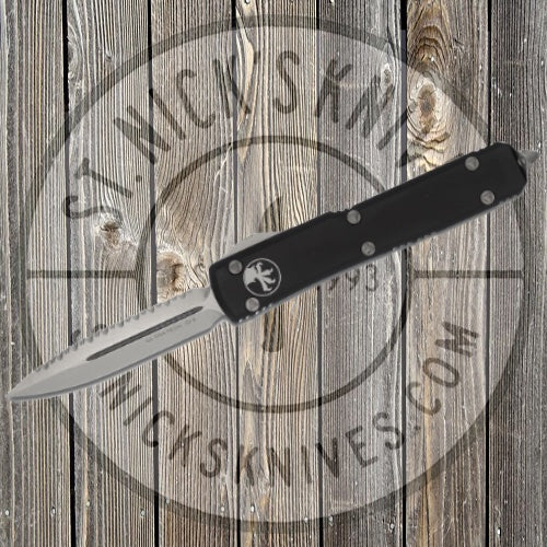 Microtech - Ultratech Black Double Edge OTF Knife - Apocalyptic - Fully Serrated - 122-12AP Knives - Tophatter Daily Deals
