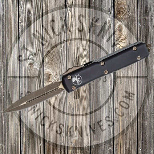 Microtech - 122-13AP Ultratech AUTO OTF 3.46" Apocalyptic Bronze Double Edge Dagger Blade, Black Aluminum Handles Knives - Tophatter Daily Deals