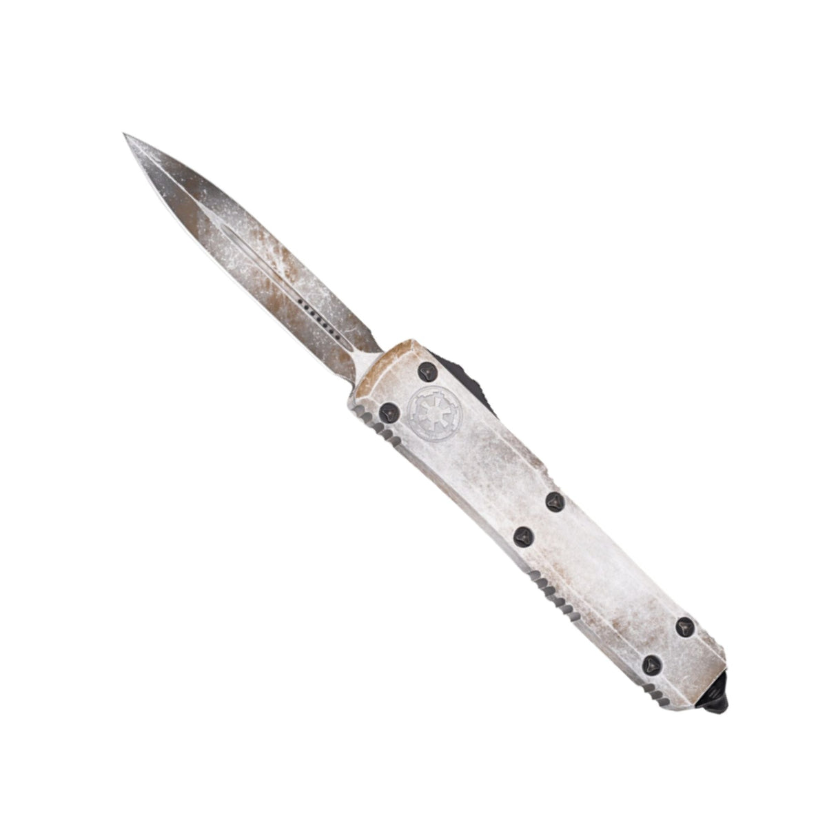 Microtech Ultratech - Double Edge Distressed Blade - Sandtrooper - Deep Engraved Chassis - 122-1SAD Automatic Knives - Tophatter Daily Deals