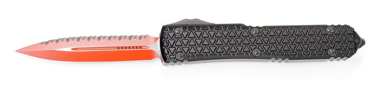 Microtech Ultratech - D/E Serrated/Plain Red Blade - Sith Lord - Black Chassis - 122-3SL Automatic Knives - Tophatter Daily Deals