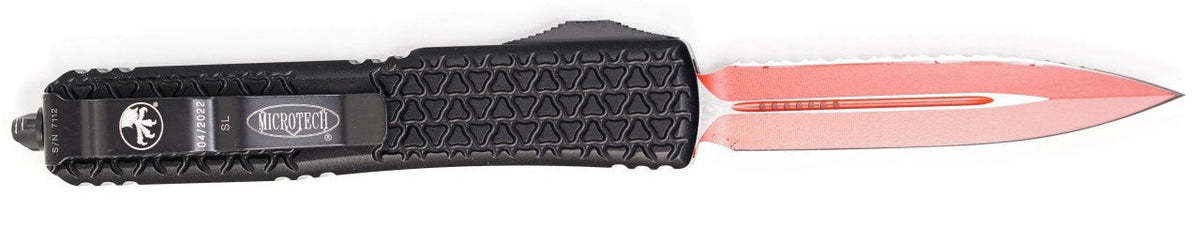 Microtech Ultratech - D/E Serrated/Plain Red Blade - Sith Lord - Black Chassis - 122-3SL Automatic Knives - Tophatter Daily Deals