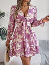 Tied Ruffled Printed Long Sleeve Dress Lilac Casual Dresses - Tophatter Daily Deals