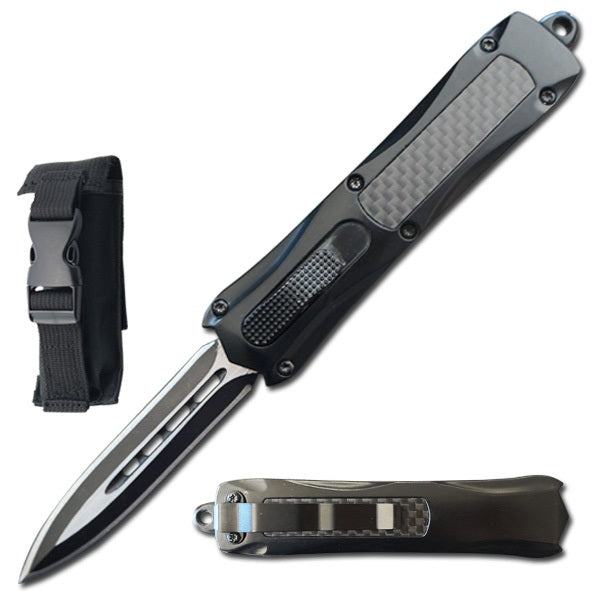 9" Carbon Fiber Handle Dagger Point Blade Automatic OTF Knife - TOPHATTER'S ARMORY DEALS Collectible Weapons - Tophatter Daily Deals