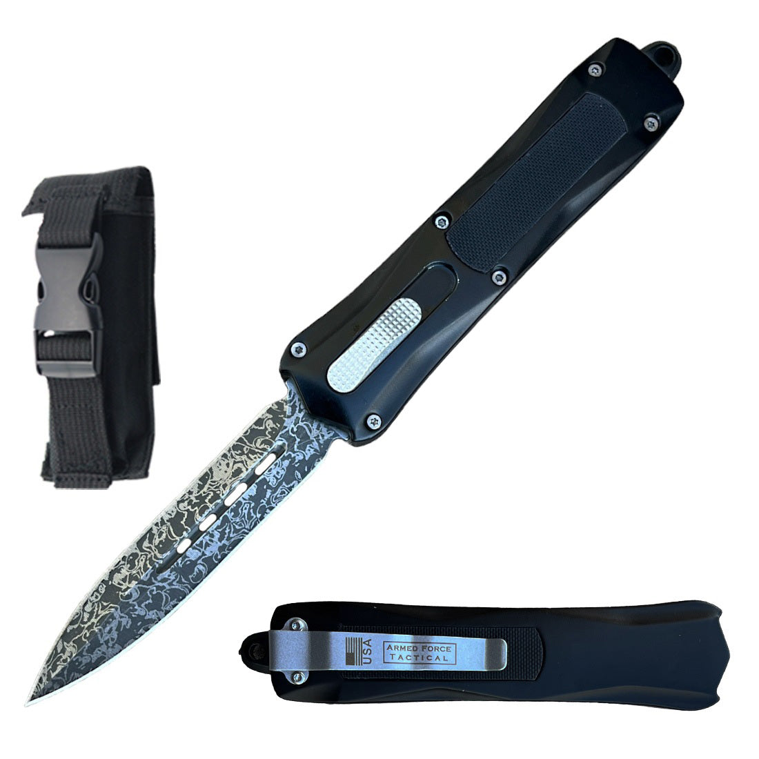 9" Torpedo G10 Handle Black Damascus Etch OTF Knife - TOPHATTER'S ARMORY DEALS Collectible Weapons - Tophatter Daily Deals