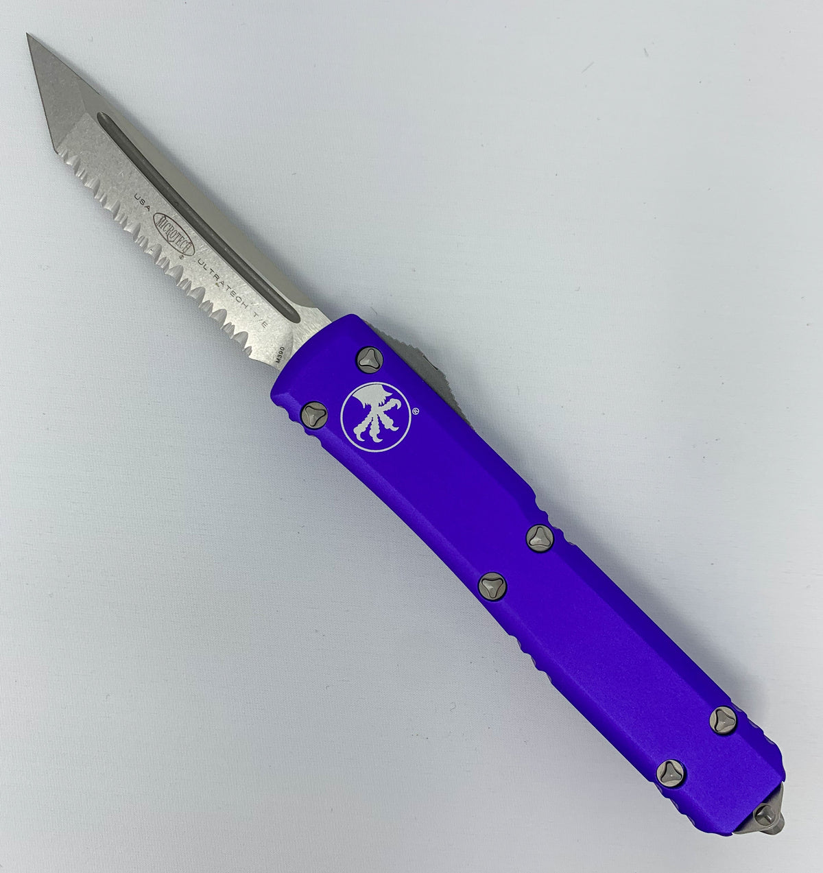 Microtech Ultratech - Tanto Stonewashed Fully Serrated Blade - Purple Chassis - 123-12PU Automatic Knives - Tophatter Daily Deals