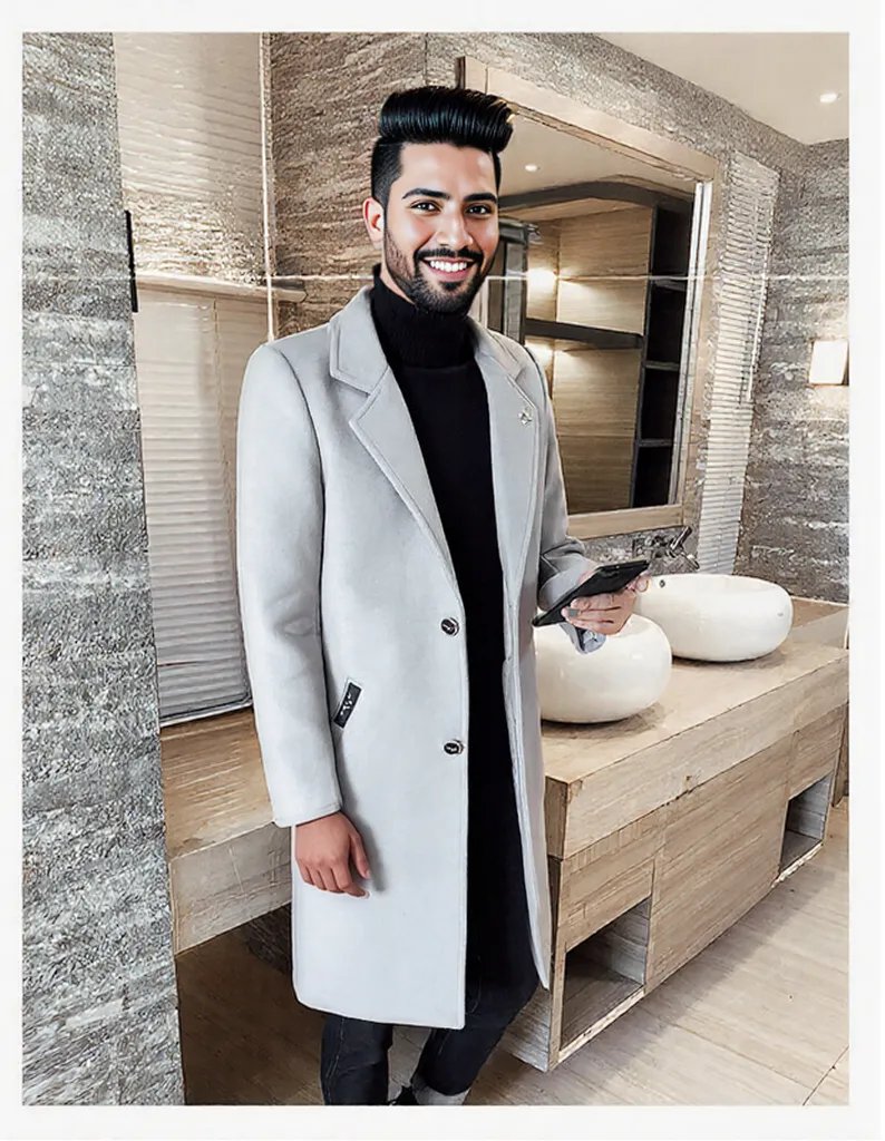 Black fashionable Winter men's long overcoat 0 - Tophatter Daily Deals