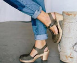 Block heel sandals women's shoes Green 0 - Tophatter Daily Deals