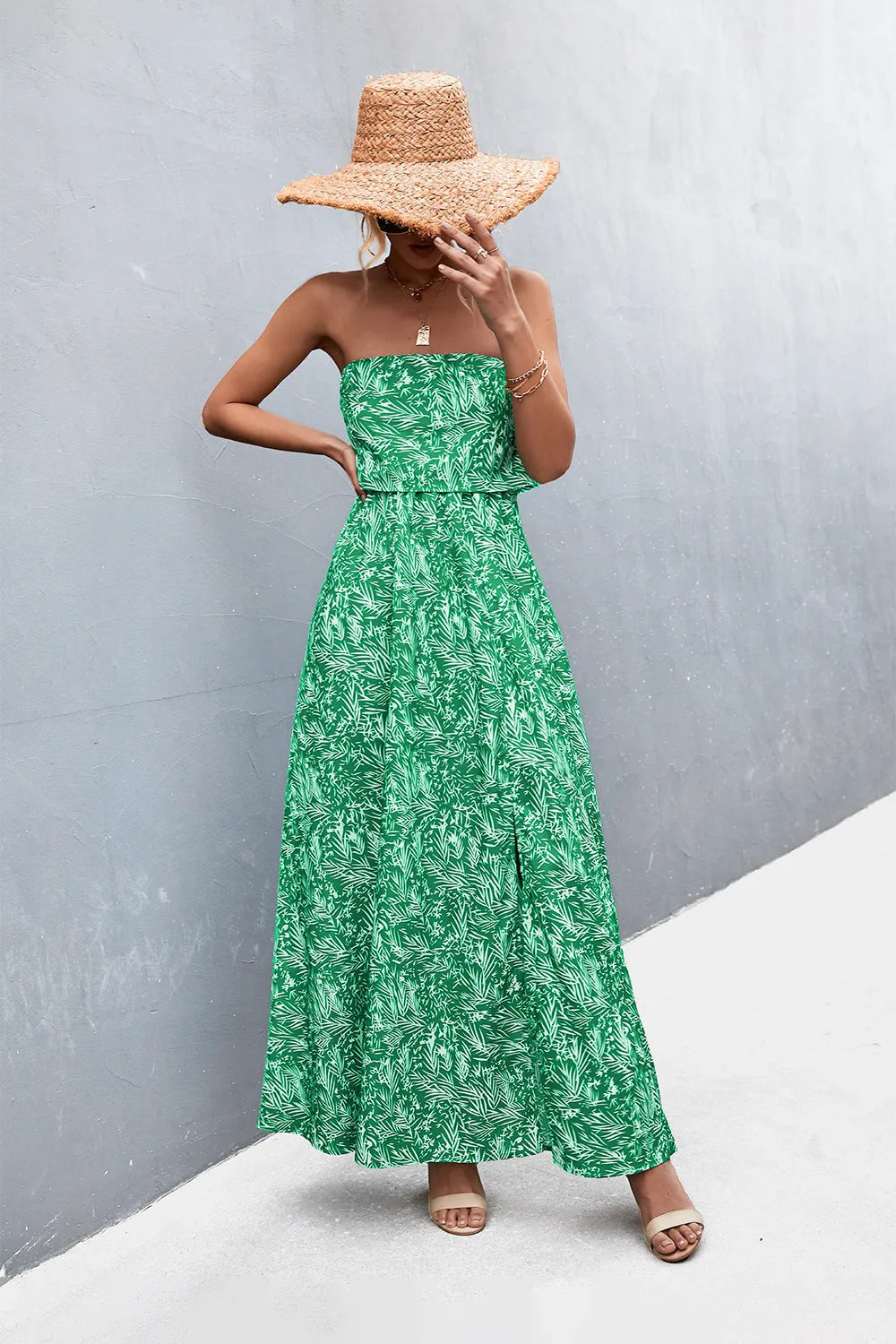 Strapless Split Maxi Dress Mid Green Casual Dresses - Tophatter Daily Deals