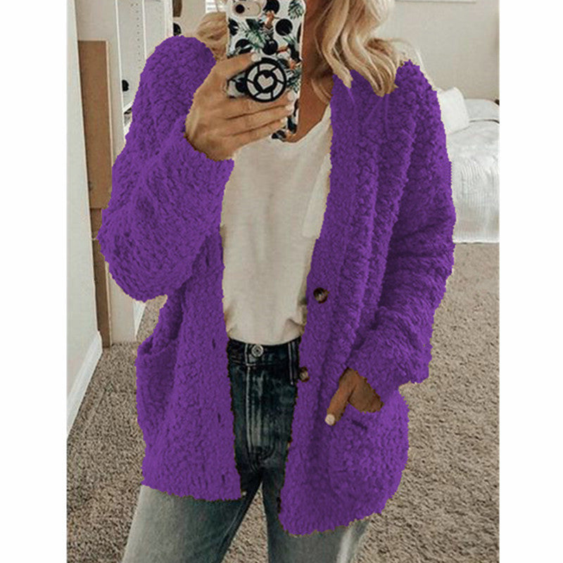 Women's Fashion Casual Sweater Jacket Plus Size Top Pink Color Coats Purple Coats Jacket - Tophatter Daily Deals
