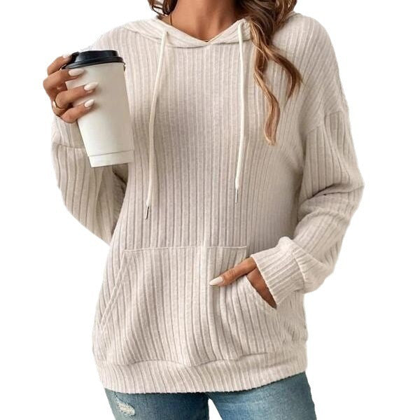 Soft Relaxed Women's Hooded Pullover - Ribbed Knit, Casual Apricot 3D Changing Face Moving Picture Frame - Tophatter Daily Deals
