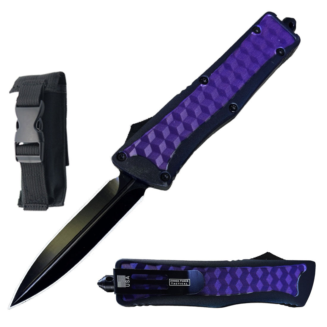 9" American Mercenary Purple Tactical OTF Automatic Knife - TOPHATTER'S ARMORY DEALS Collectible Weapons - Tophatter Daily Deals