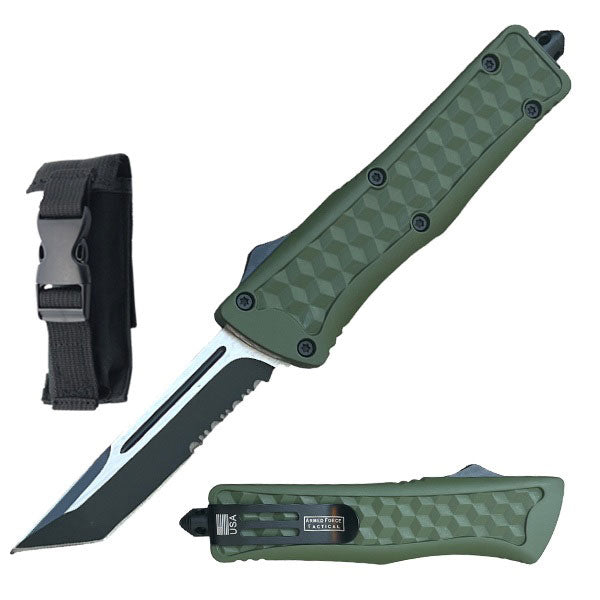 9" Army Green Handle Tactical Tanto OTF Automatic Knife Collectible Weapons - Tophatter Daily Deals