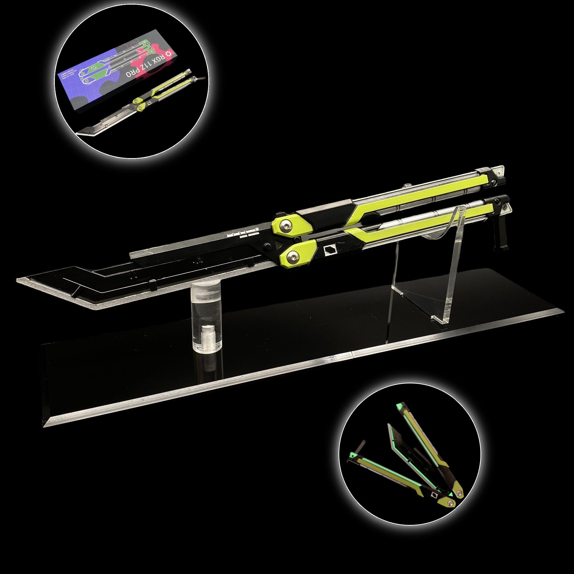 Best Quality Game Butterfly Knife IRL Game Balisong For Collection Alloy RGX Knife Green & Stand - Tophatter Daily Deals