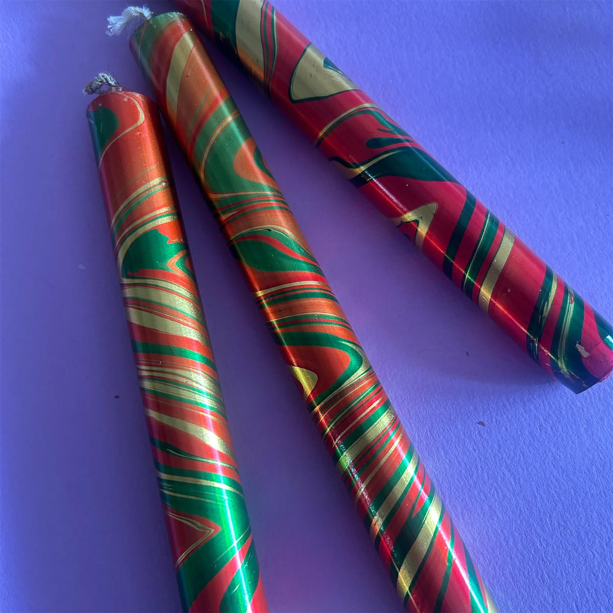 The Colour Emporium Set of 3 Metallic Hand-dipped Marbled Christmas Candles Candle - Tophatter Daily Deals