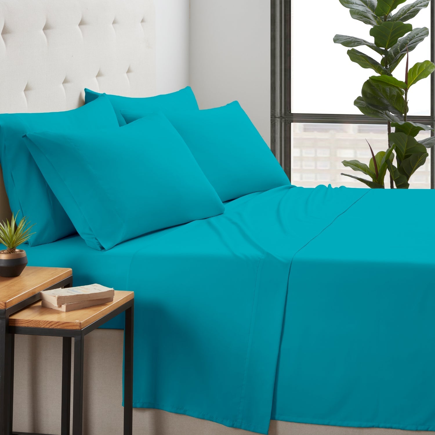Kathy Ireland 6 Piece Bamboo Cooling Sheet Set Teal Bedding - Tophatter Daily Deals
