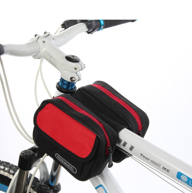 Bicycle bag front beam bag saddle bag mountain bike equipment riding bag on tube bag bicycle accessories bag Black red 0 - Tophatter Daily Deals