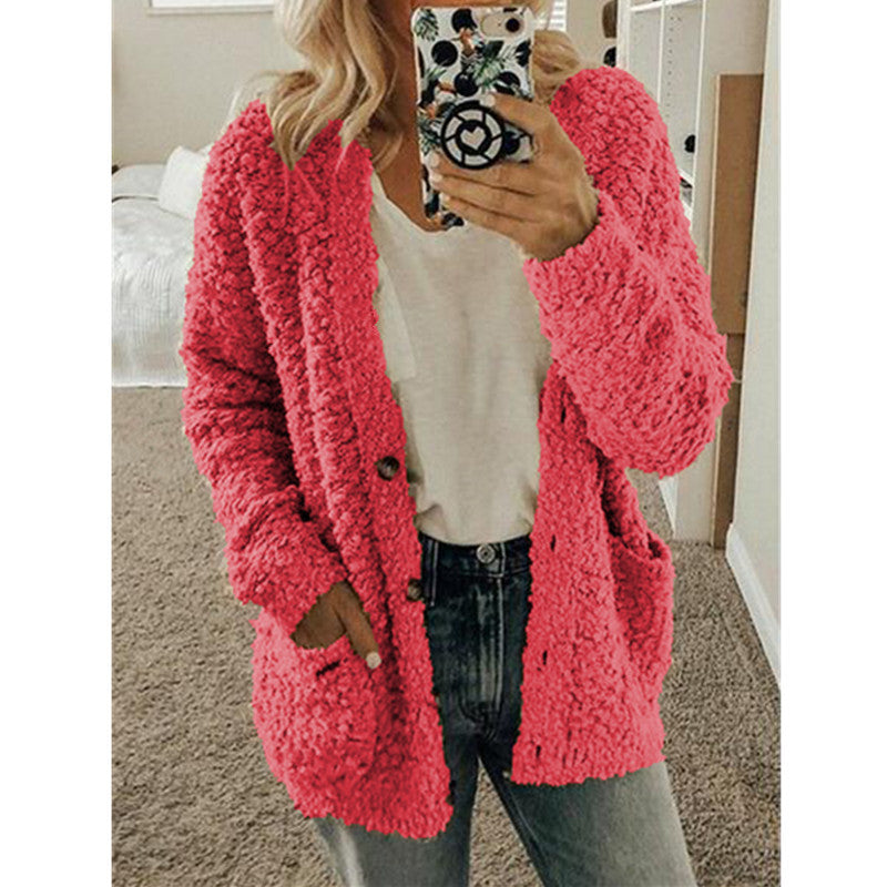 Women's Fashion Casual Sweater Jacket Plus Size Top Pink Color Coats Pink Coats Jacket - Tophatter Daily Deals